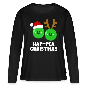 Hap-Pea Noël drôle de légume Jeu de mots végétalien - T-shirt manches longues Premium bio Femme - noir - Devant - Julia (174cm)