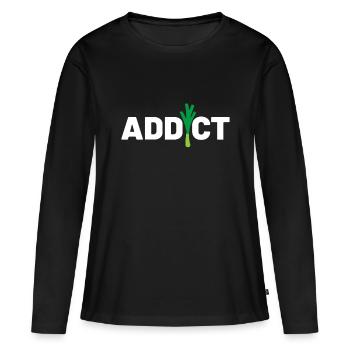 Cadeau Addict aux poireaux pour les végétariens et les végétaliens - T-shirt manches longues Premium bio Femme - noir - Devant - Julia (174cm)