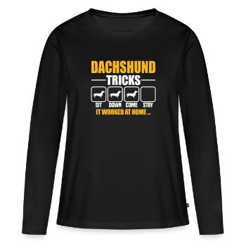 Astuces teckel - T-shirt manches longues Premium bio Femme - noir - Devant - Julia (174cm)