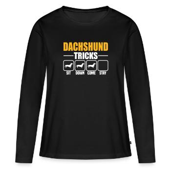 Astuces teckel - T-shirt manches longues Premium bio Femme - noir - Devant - Julia (174cm)
