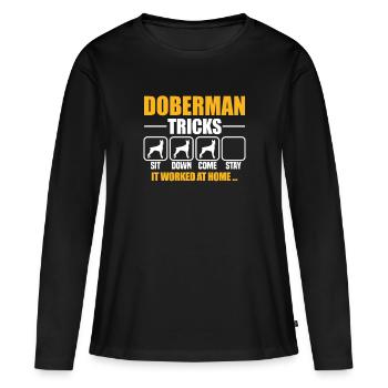 Astuces de doberman - T-shirt manches longues Premium bio Femme - noir - Devant - Julia (174cm)