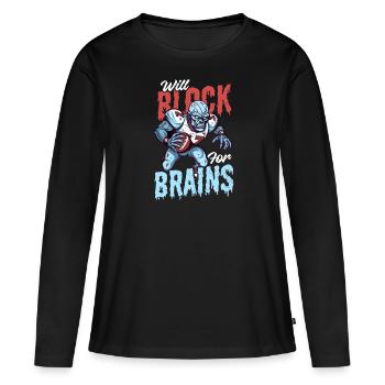 Fußball-Halloween blockiert Gehirne - Frauen Premium Bio Langarmshirt - Schwarz - Vorne - Julia (174cm)
