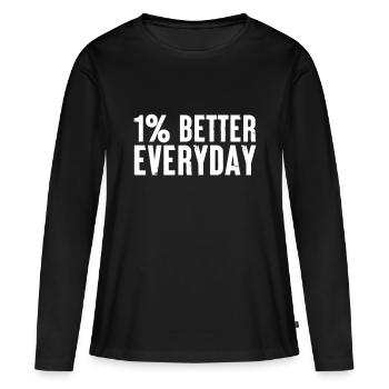 1% de mieux au quotidien Citation de motivation - T-shirt manches longues Premium bio Femme - noir - Devant - Julia (174cm)