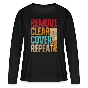 Calque de sol Calque de carrelage Supprimer Couvercle transparent Répéter - T-shirt manches longues Premium bio Femme - noir - Devant - Julia (174cm)