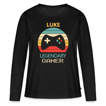 Luke Name Gift, Personalised Legendary Gamer - Women's Premium Organic Long Sleeve Shirt - black - Front - Julia (174cm)