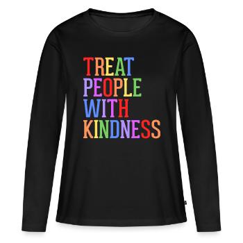 Behandeln Sie Menschen mit Freundlichkeit, Toleranz - Frauen Premium Bio Langarmshirt - Schwarz - Vorne - Julia (174cm)