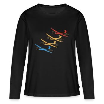 Retro Glider Sailplane Aeroplane Gift - Women's Premium Organic Long Sleeve Shirt - black - Front - Julia (174cm)
