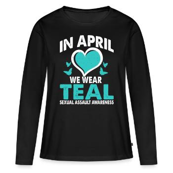 En avril, nous apportons un soutien bleu-vert pour - T-shirt manches longues Premium bio Femme - noir - Devant - Julia (174cm)