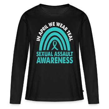 En avril, nous apportons un soutien bleu-vert pour - T-shirt manches longues Premium bio Femme - noir - Devant - Julia (174cm)