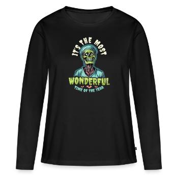 Halloween-Krankenschwester Schönste Zeit - Frauen Premium Bio Langarmshirt - Schwarz - Vorne - Julia (174cm)