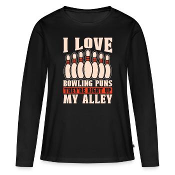 Bowling Alley J’adore les jeux de mots de bowling Ils sont neuf quilles - T-shirt manches longues Premium bio Femme - noir - Devant - Julia (174cm)