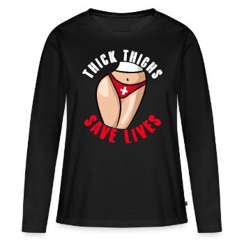 Thick Thigs Save Lives Funny Curvy Girl Gift - Women's Premium Organic Long Sleeve Shirt - black - Front - Julia (174cm)
