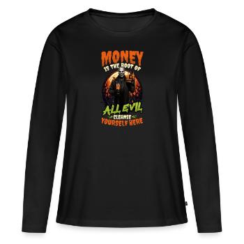 Halloween-Barkeeper Geldwurzel Böse Reinigung hier - Frauen Premium Bio Langarmshirt - Schwarz - Vorne - Julia (174cm)