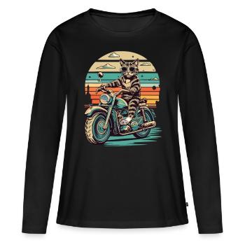 Cooler Katzen - Mit Samtpfoten auf zwei Rädern - Frauen Premium Bio Langarmshirt - Schwarz - Vorne - Julia (174cm)
