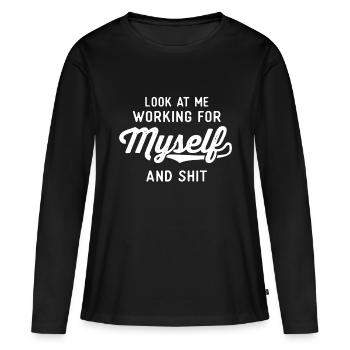 Un nouvel entrepreneur offre des cadeaux aux hommes femmes - T-shirt manches longues Premium bio Femme - noir - Devant - Julia (174cm)
