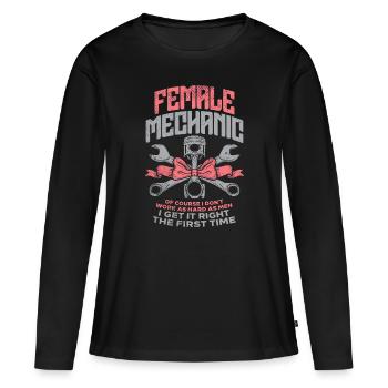 Mécanicien Voiture Auto Fille Diesel Garage Femme - T-shirt manches longues Premium bio Femme - noir - Devant - Julia (174cm)