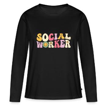 Social Worker Groovy Retro Vintage 60s 70s Design - T-shirt manches longues Premium bio Femme - noir - Devant - Julia (174cm)