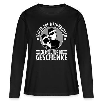 Scheiß auf Weihnachten ich will nur die Geschenke - Frauen Premium Bio Langarmshirt - Schwarz - Vorne - Julia (174cm)