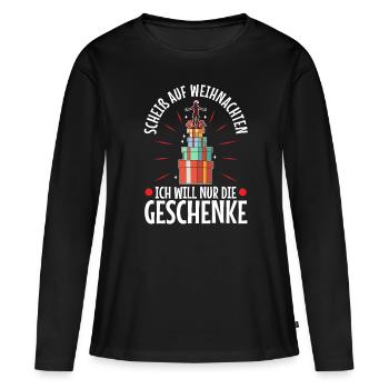 Scheiß auf Weihnachten ich will nur die Geschenke - Frauen Premium Bio Langarmshirt - Schwarz - Vorne - Julia (174cm)