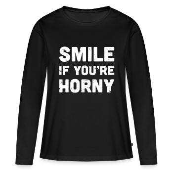 Smile If You're Horny Funny Adult Gag Gift - Women's Premium Organic Long Sleeve Shirt - black - Front - Julia (174cm)