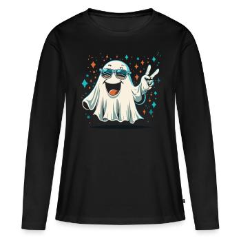 Paix fantomatique : un message paisible d’Halloween - T-shirt manches longues Premium bio Femme - noir - Devant - Julia (174cm)