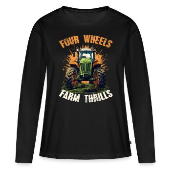 Four Wheels Farm Thrills Tractor Farming - T-shirt manches longues Premium bio Femme - noir - Devant - Julia (174cm)