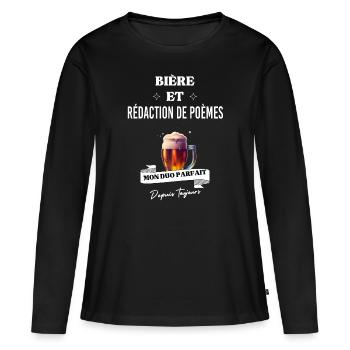 Bière Mon duo parfait depuis rédaction de poèmes - T-shirt manches longues Premium bio Femme - noir - Devant - Julia (174cm)