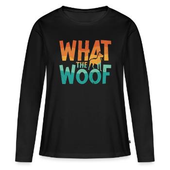 Dresseur de chiens d’assistance Qu’est-ce que le chien de thérapie Woof - T-shirt manches longues Premium bio Femme - noir - Devant - Julia (174cm)