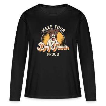 Dresseur de chiens d’assistance Faites de votre chien un amoureux de l’éducation canine - T-shirt manches longues Premium bio Femme - noir - Devant - Julia (174cm)