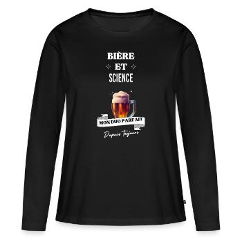 Bière Mon duo parfait depuis toujours et science - T-shirt manches longues Premium bio Femme - noir - Devant - Julia (174cm)