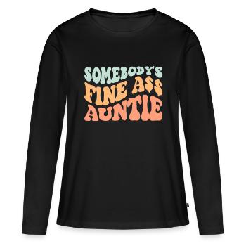 Quelqu’un Beau Cul Tante Rétro Ondulé groovy - T-shirt manches longues Premium bio Femme - noir - Devant - Julia (174cm)