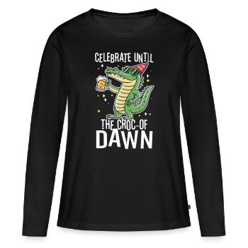 Faites la fête jusqu’à l’aube - T-shirt manches longues Premium bio Femme - noir - Devant - Julia (174cm)