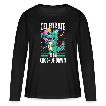 Faites la fête jusqu’à l’aube - T-shirt manches longues Premium bio Femme - noir - Devant - Julia (174cm)