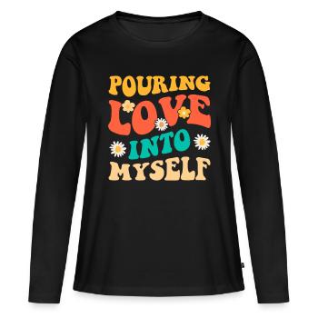 Motivation Amour de soi Positivité Je t’aime - T-shirt manches longues Premium bio Femme - noir - Devant - Julia (174cm)