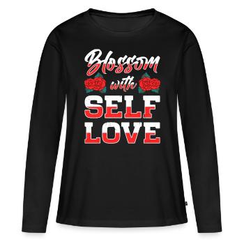 Motivation Amour de soi Positivité Je t’aime - T-shirt manches longues Premium bio Femme - noir - Devant - Julia (174cm)