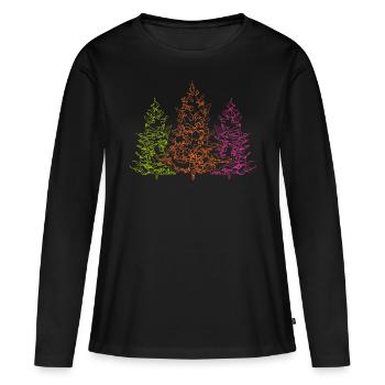 Line Art Forêt Noire Arbre de Noël Village Festival Landei - T-shirt manches longues Premium bio Femme - noir - Devant - Julia (174cm)