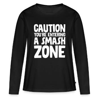 Attention : vous entrez dans une zone de smash - T-shirt manches longues Premium bio Femme - noir - Devant - Julia (174cm)