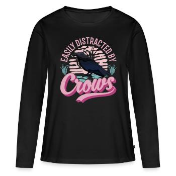 Facilement distrait par les corbeaux Corbeau Corbeau Corbeau - T-shirt manches longues Premium bio Femme - noir - Devant - Julia (174cm)