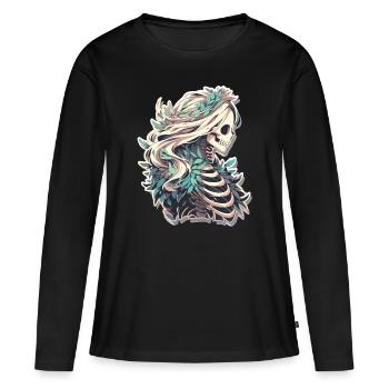 Crâne de squelette Crâne Crâne Crâne - T-shirt manches longues Premium bio Femme - noir - Devant - Julia (174cm)