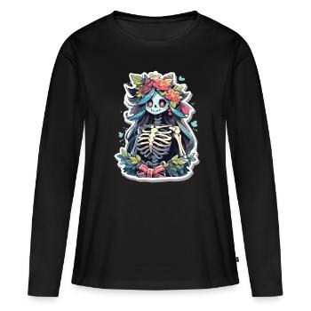 Crâne de squelette Crâne Crâne Crâne - T-shirt manches longues Premium bio Femme - noir - Devant - Julia (174cm)