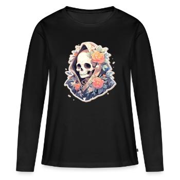 Crâne de squelette Crâne Crâne Crâne - T-shirt manches longues Premium bio Femme - noir - Devant - Julia (174cm)