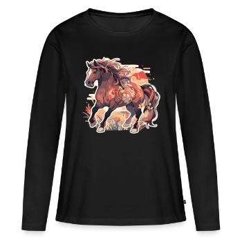 Cheval chevaux jument Folen équitation cavalier cadeau - T-shirt manches longues Premium bio Femme - noir - Devant - Julia (174cm)