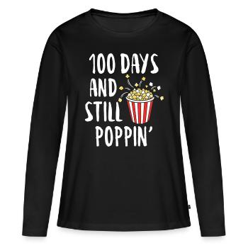 100 Tage und immer noch Poppin Popcorn - Frauen Premium Bio Langarmshirt - Schwarz - Vorne - Julia (174cm)