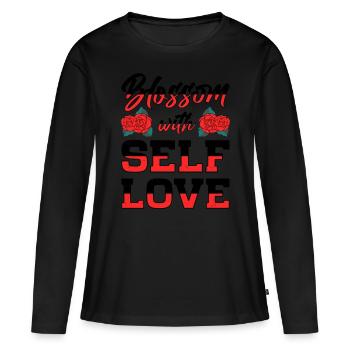 Motivation Amour de soi Positivité Je t’aime - T-shirt manches longues Premium bio Femme - noir - Devant - Julia (174cm)