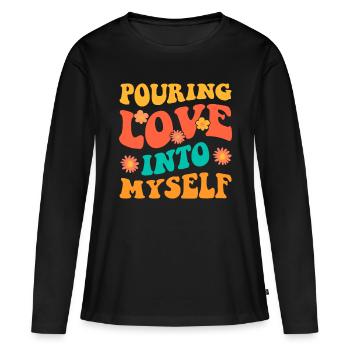 Motivation Amour de soi Positivité Je t’aime - T-shirt manches longues Premium bio Femme - noir - Devant - Julia (174cm)