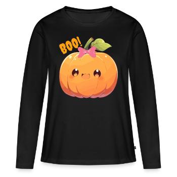 Citrouille terriblement mignonne / idée cadeau - T-shirt manches longues Premium bio Femme - noir - Devant - Julia (174cm)