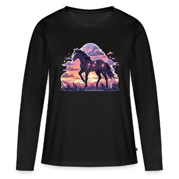Cheval Chevaux Ross Équitation Cavalier en chef - T-shirt manches longues Premium bio Femme - noir - Devant - Julia (174cm)