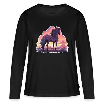 Chevaux, Cheval Noir, Cheval, Coucher De Soleil - T-shirt manches longues Premium bio Femme - noir - Devant - Julia (174cm)