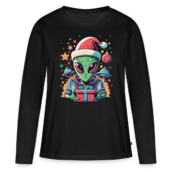 Père Noël extraterrestre - Noël non conventionnel dans l’espace - T-shirt manches longues Premium bio Femme - noir - Devant - Julia (174cm)