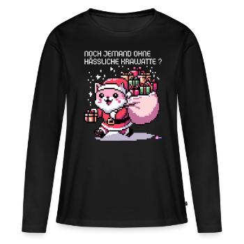 WITZIGE WEIHNACHTSMANN KATZE IN GAMING RETRO 8BIT - Frauen Premium Bio Langarmshirt - Schwarz - Vorne - Julia (174cm)